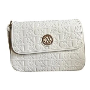CXL Christian Lacroix Womens Clara Embossed Logo Shoulder Bag Neutral White New